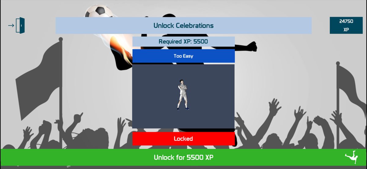 Unlock celebrations screen showing a locked celebration costing 5500 XP